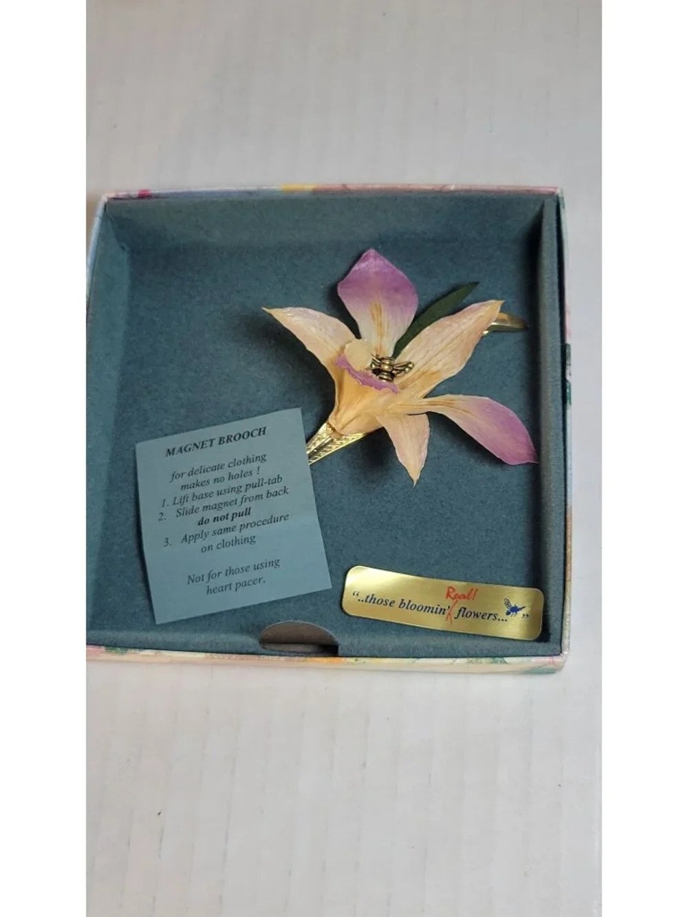 Real Orchid Flower Handmade Floral Magnetic Brooch With Gold Bee Accent
